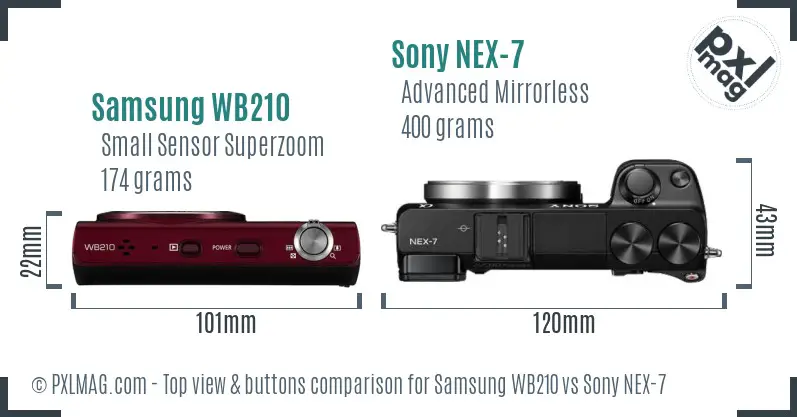 Samsung WB210 vs Sony NEX-7 top view buttons comparison