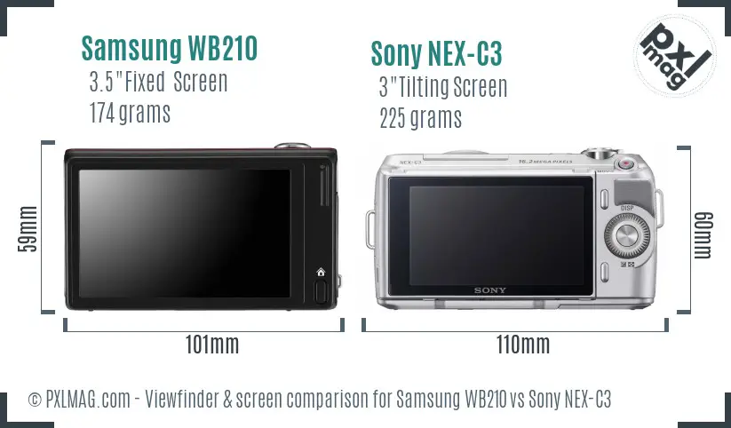 Samsung WB210 vs Sony NEX-C3 Screen and Viewfinder comparison