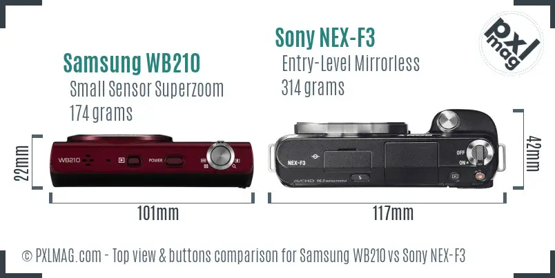 Samsung WB210 vs Sony NEX-F3 top view buttons comparison Samsung WB210 vs Sony NEX-F3 top view buttons comparison