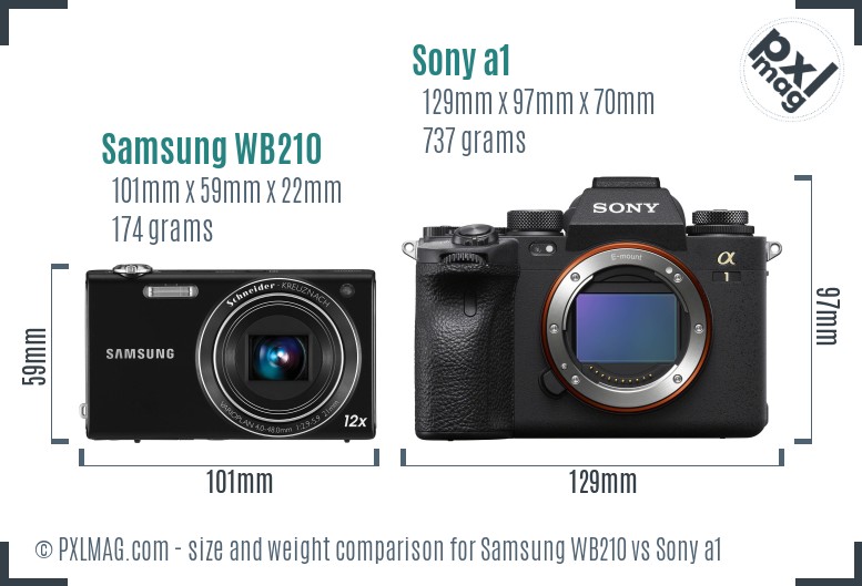 Samsung WB210 vs Sony a1 size comparison