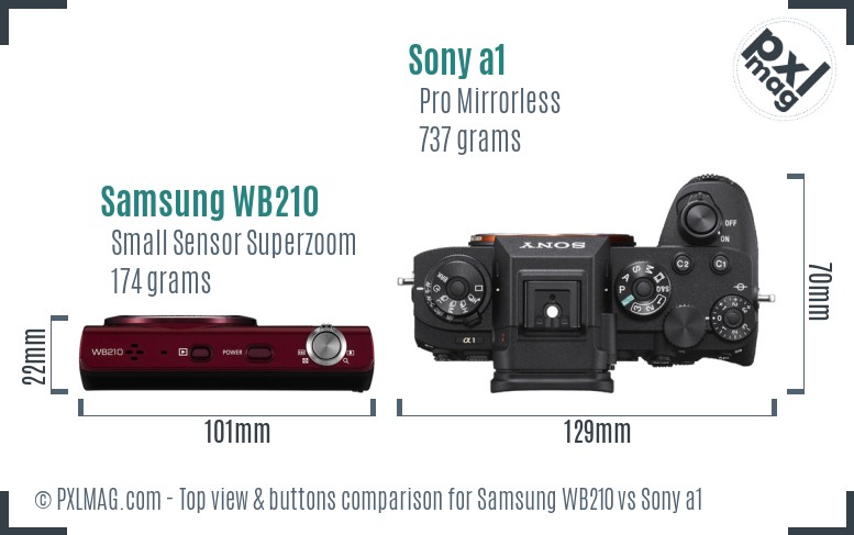 Samsung WB210 vs Sony a1 top view buttons comparison