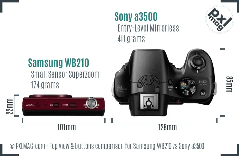 Samsung WB210 vs Sony a3500 top view buttons comparison