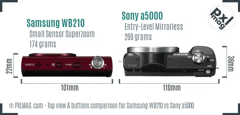 Samsung WB210 vs Sony a5000 top view buttons comparison