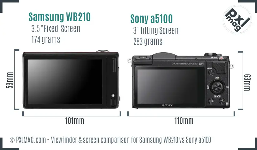 Samsung WB210 vs Sony a5100 Screen and Viewfinder comparison