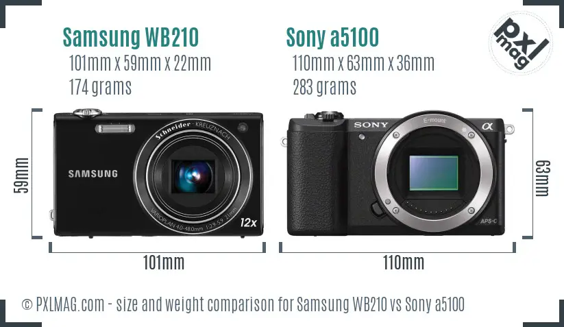 Samsung WB210 vs Sony a5100 size comparison