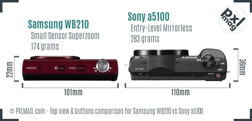 Samsung WB210 vs Sony a5100 top view buttons comparison