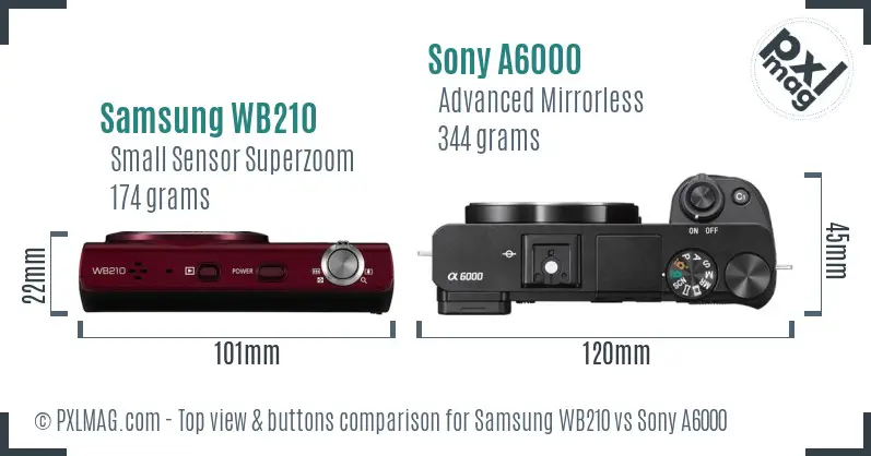 Samsung WB210 vs Sony A6000 top view buttons comparison