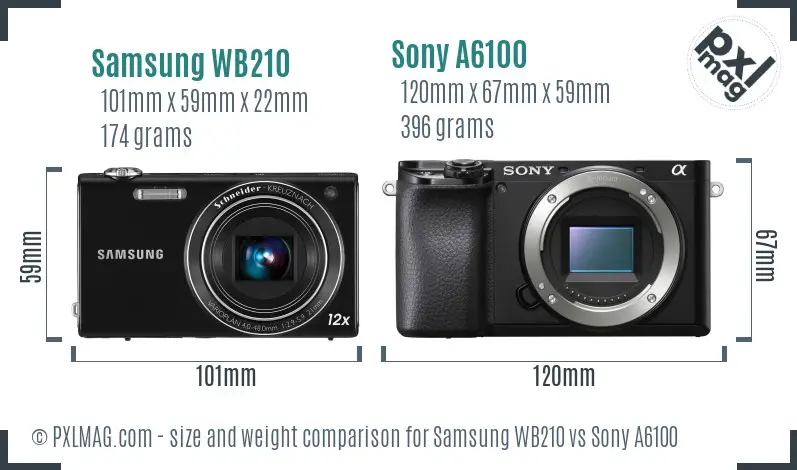 Samsung WB210 vs Sony A6100 size comparison
