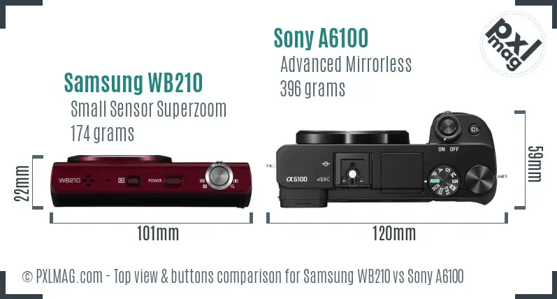Samsung WB210 vs Sony A6100 top view buttons comparison