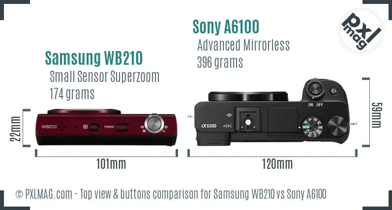 Samsung WB210 vs Sony A6100 top view buttons comparison Samsung WB210 vs Sony A6100 top view buttons comparison