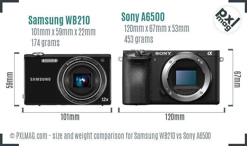 Samsung WB210 vs Sony A6500 size comparison