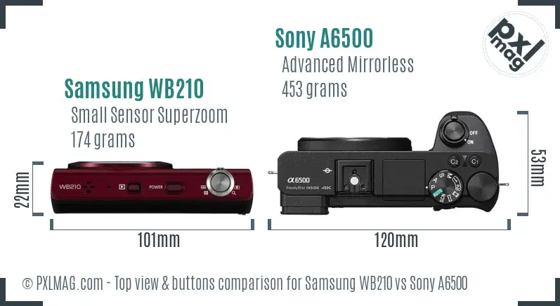 Samsung WB210 vs Sony A6500 top view buttons comparison