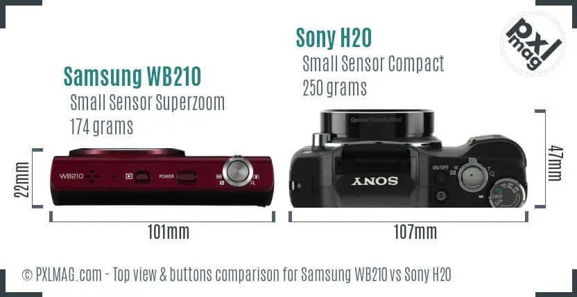 Samsung WB210 vs Sony H20 top view buttons comparison Samsung WB210 vs Sony H20 top view buttons comparison
