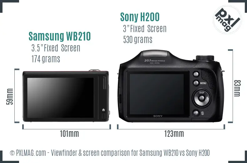 Samsung WB210 vs Sony H200 Screen and Viewfinder comparison