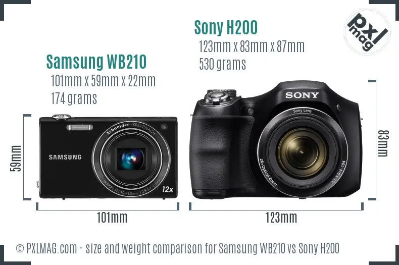 Samsung WB210 vs Sony H200 size comparison