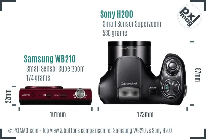 Samsung WB210 vs Sony H200 top view buttons comparison