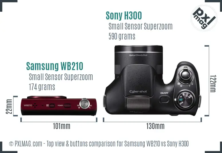 Samsung WB210 vs Sony H300 top view buttons comparison