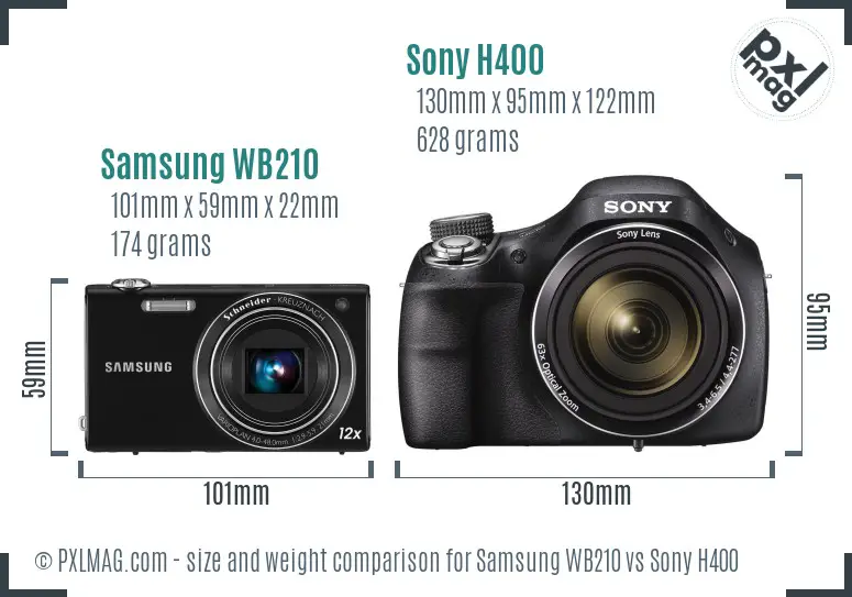 Samsung WB210 vs Sony H400 size comparison
