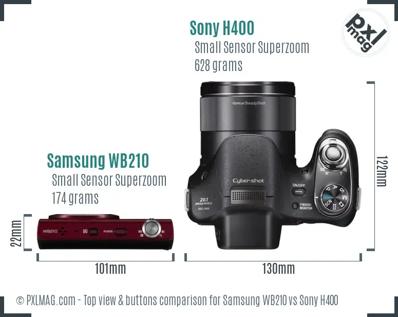 Samsung WB210 vs Sony H400 top view buttons comparison