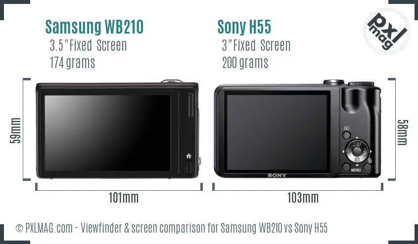 Samsung WB210 vs Sony H55 Screen and Viewfinder comparison