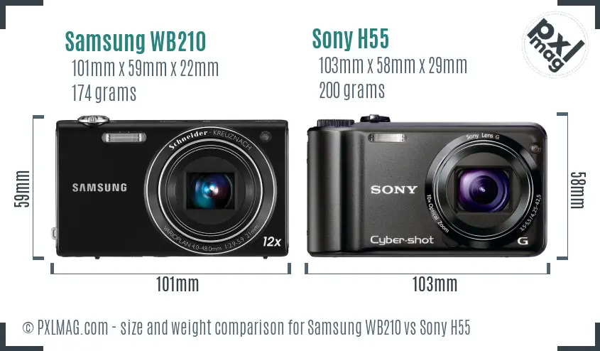 Samsung WB210 vs Sony H55 size comparison