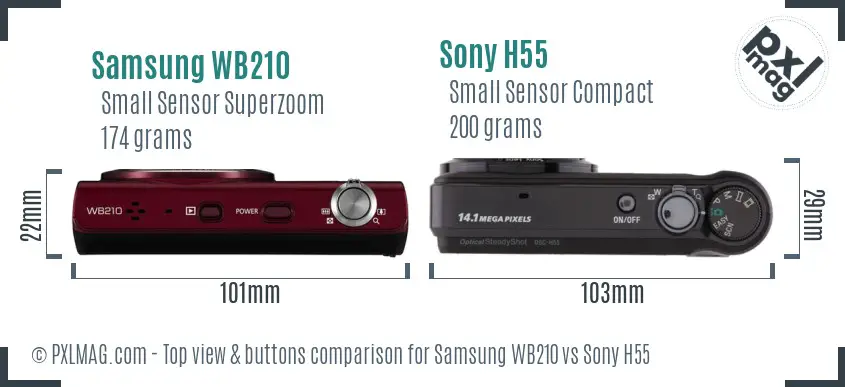 Samsung WB210 vs Sony H55 top view buttons comparison