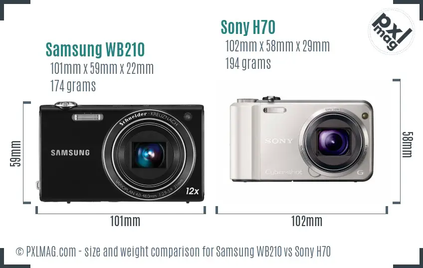 Samsung WB210 vs Sony H70 size comparison