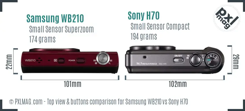 Samsung WB210 vs Sony H70 top view buttons comparison