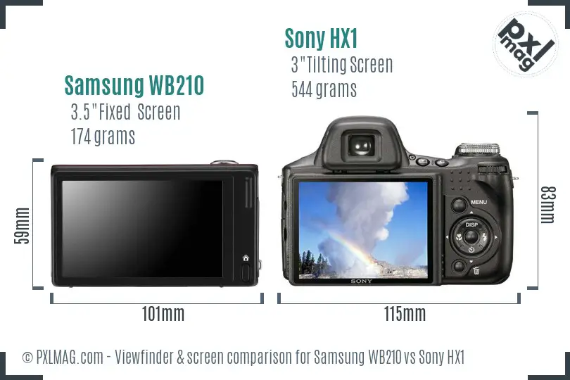 Samsung WB210 vs Sony HX1 Screen and Viewfinder comparison