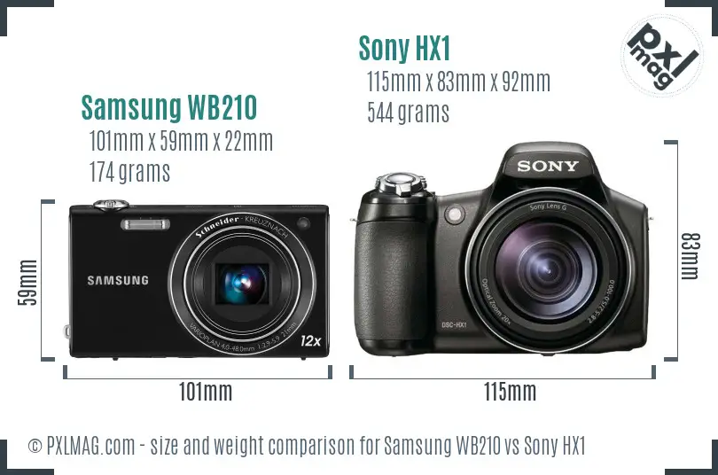Samsung WB210 vs Sony HX1 size comparison