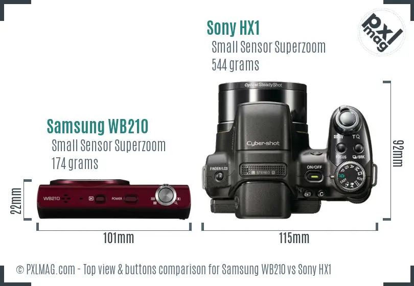 Samsung WB210 vs Sony HX1 top view buttons comparison