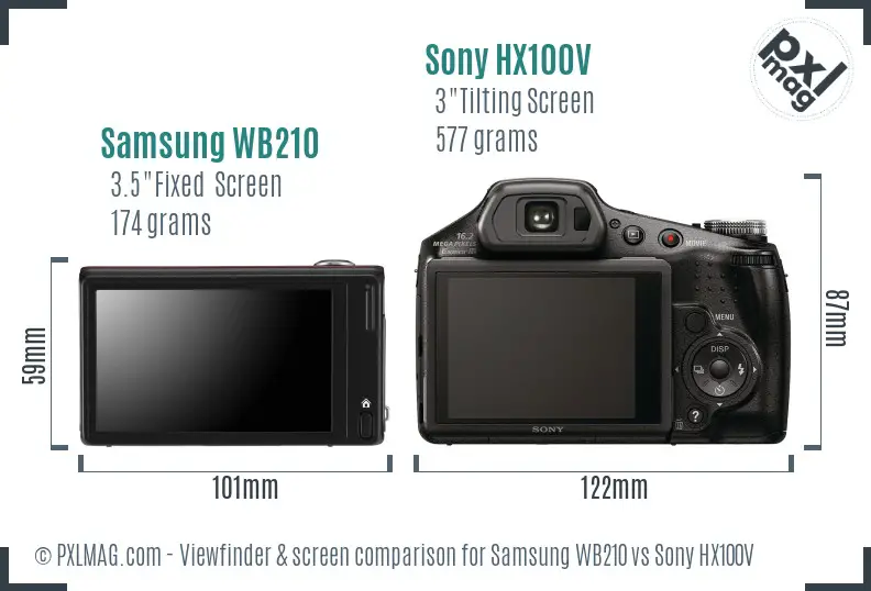 Samsung WB210 vs Sony HX100V Screen and Viewfinder comparison