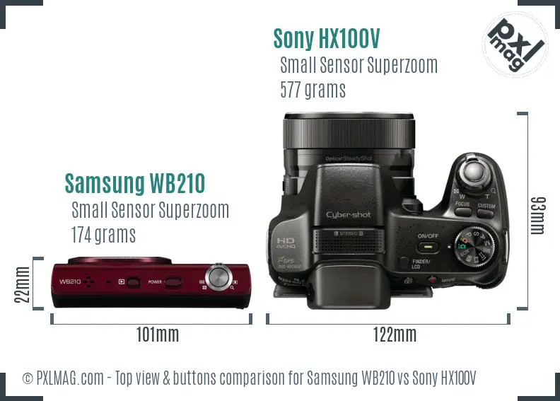 Samsung WB210 vs Sony HX100V top view buttons comparison
