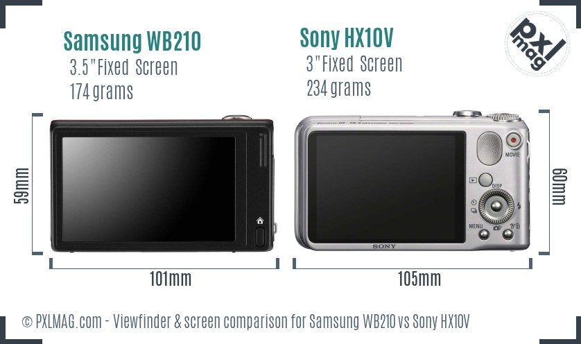 Samsung WB210 vs Sony HX10V Screen and Viewfinder comparison