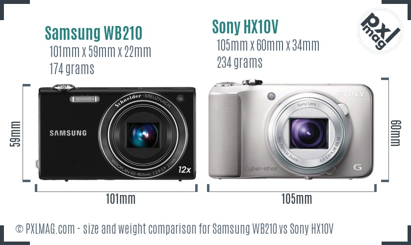 Samsung WB210 vs Sony HX10V size comparison