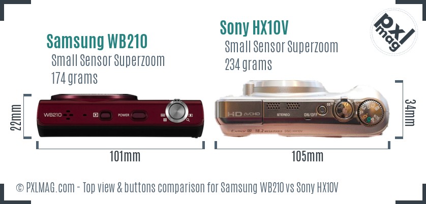 Samsung WB210 vs Sony HX10V top view buttons comparison