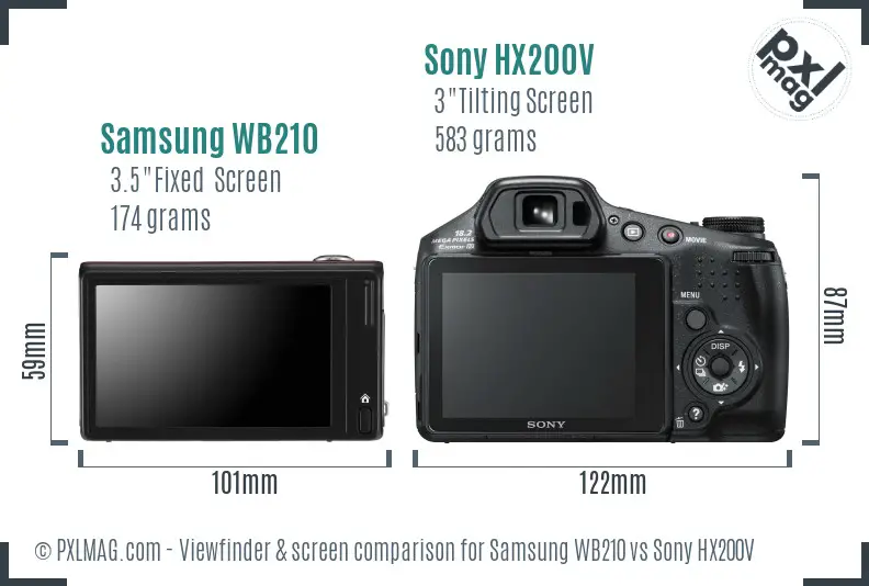 Samsung WB210 vs Sony HX200V Screen and Viewfinder comparison