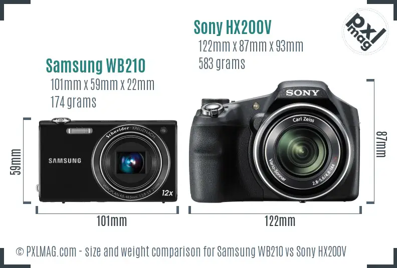 Samsung WB210 vs Sony HX200V size comparison