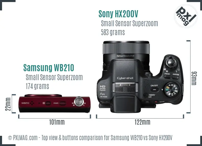 Samsung WB210 vs Sony HX200V top view buttons comparison