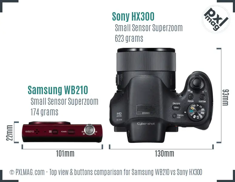 Samsung WB210 vs Sony HX300 top view buttons comparison