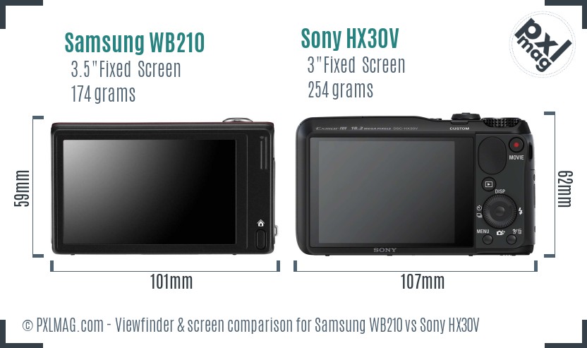 Samsung WB210 vs Sony HX30V Screen and Viewfinder comparison