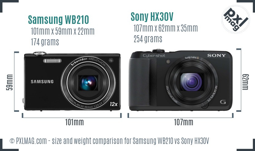 Samsung WB210 vs Sony HX30V size comparison Samsung WB210 vs Sony HX30V size comparison
