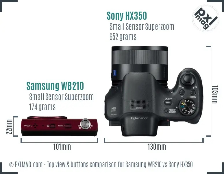 Samsung WB210 vs Sony HX350 top view buttons comparison Samsung WB210 vs Sony HX350 top view buttons comparison