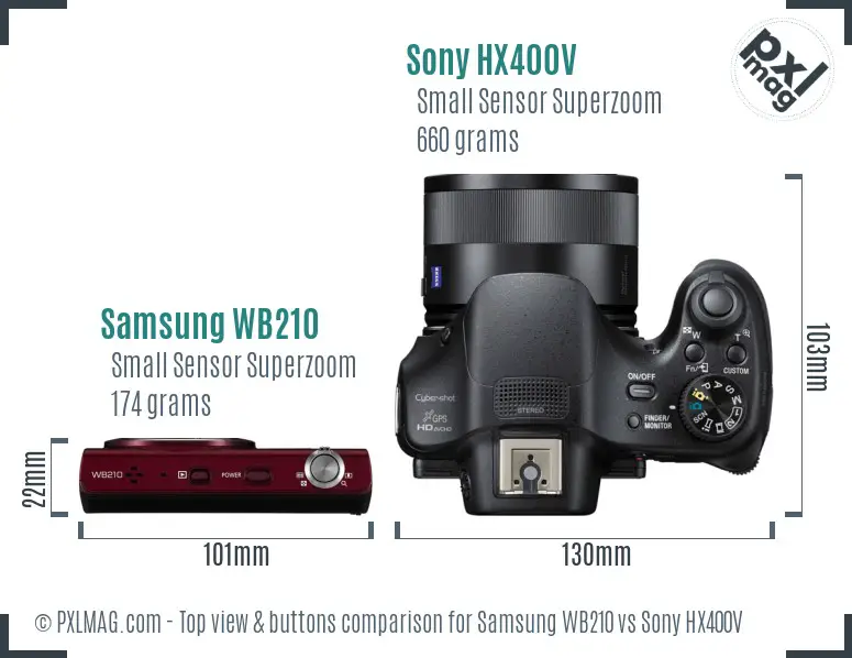Samsung WB210 vs Sony HX400V top view buttons comparison