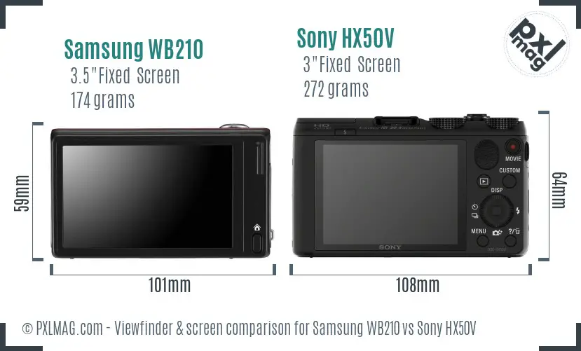 Samsung WB210 vs Sony HX50V Screen and Viewfinder comparison