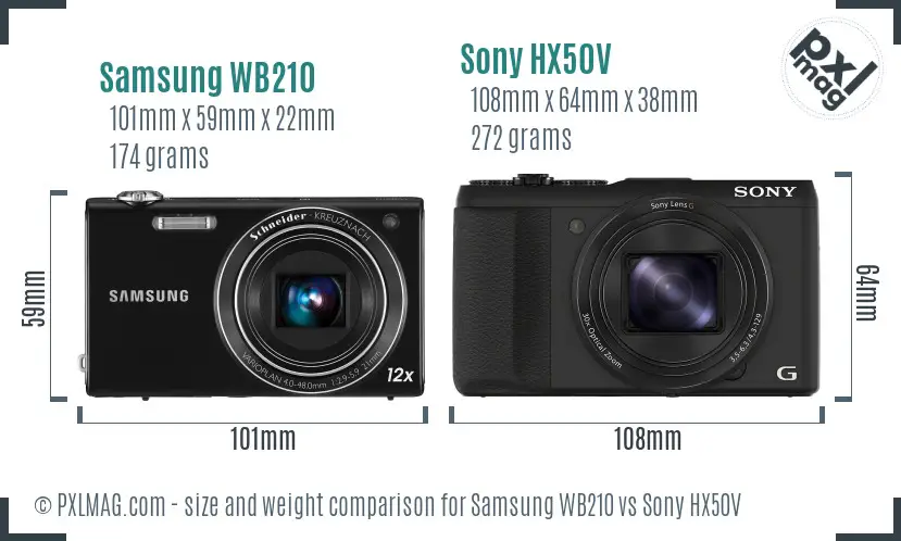 Samsung WB210 vs Sony HX50V size comparison