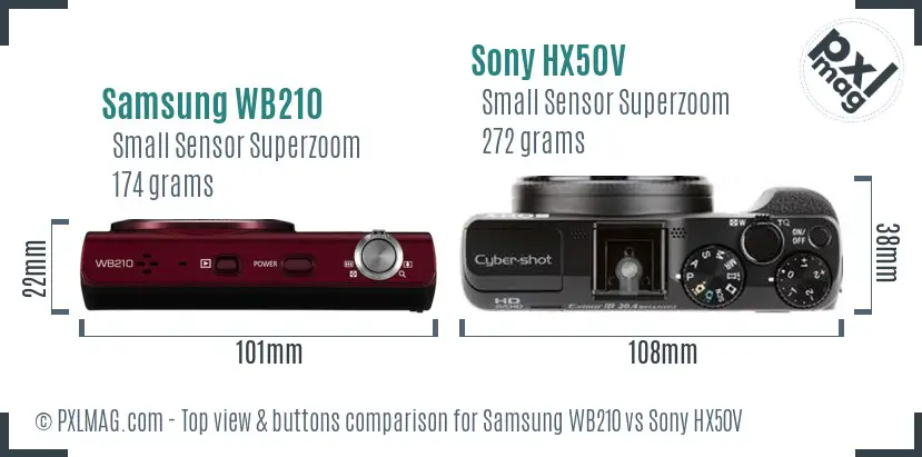 Samsung WB210 vs Sony HX50V top view buttons comparison