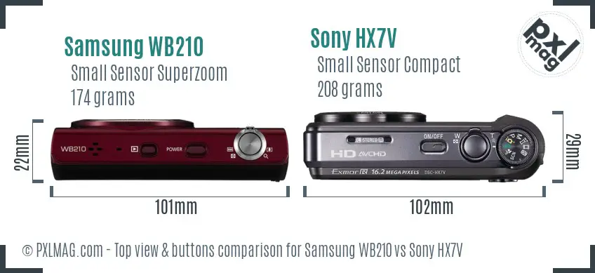 Samsung WB210 vs Sony HX7V top view buttons comparison Samsung WB210 vs Sony HX7V top view buttons comparison