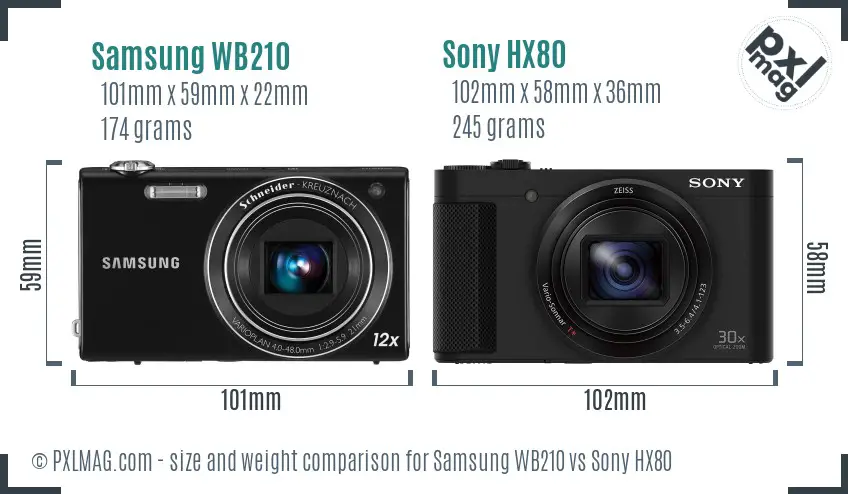 Samsung WB210 vs Sony HX80 size comparison