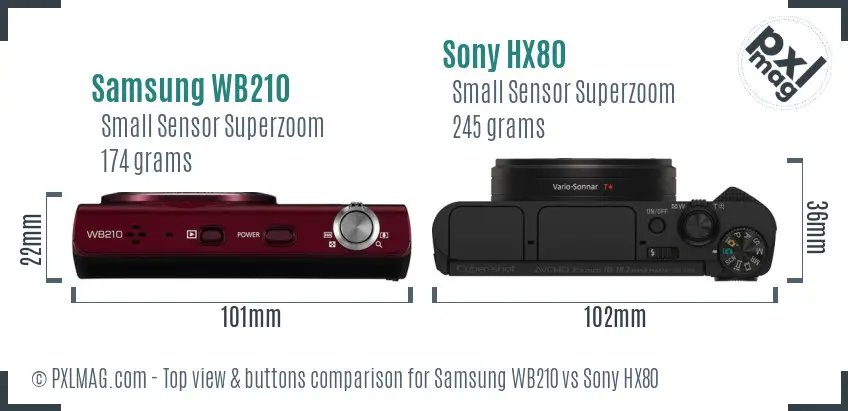 Samsung WB210 vs Sony HX80 top view buttons comparison